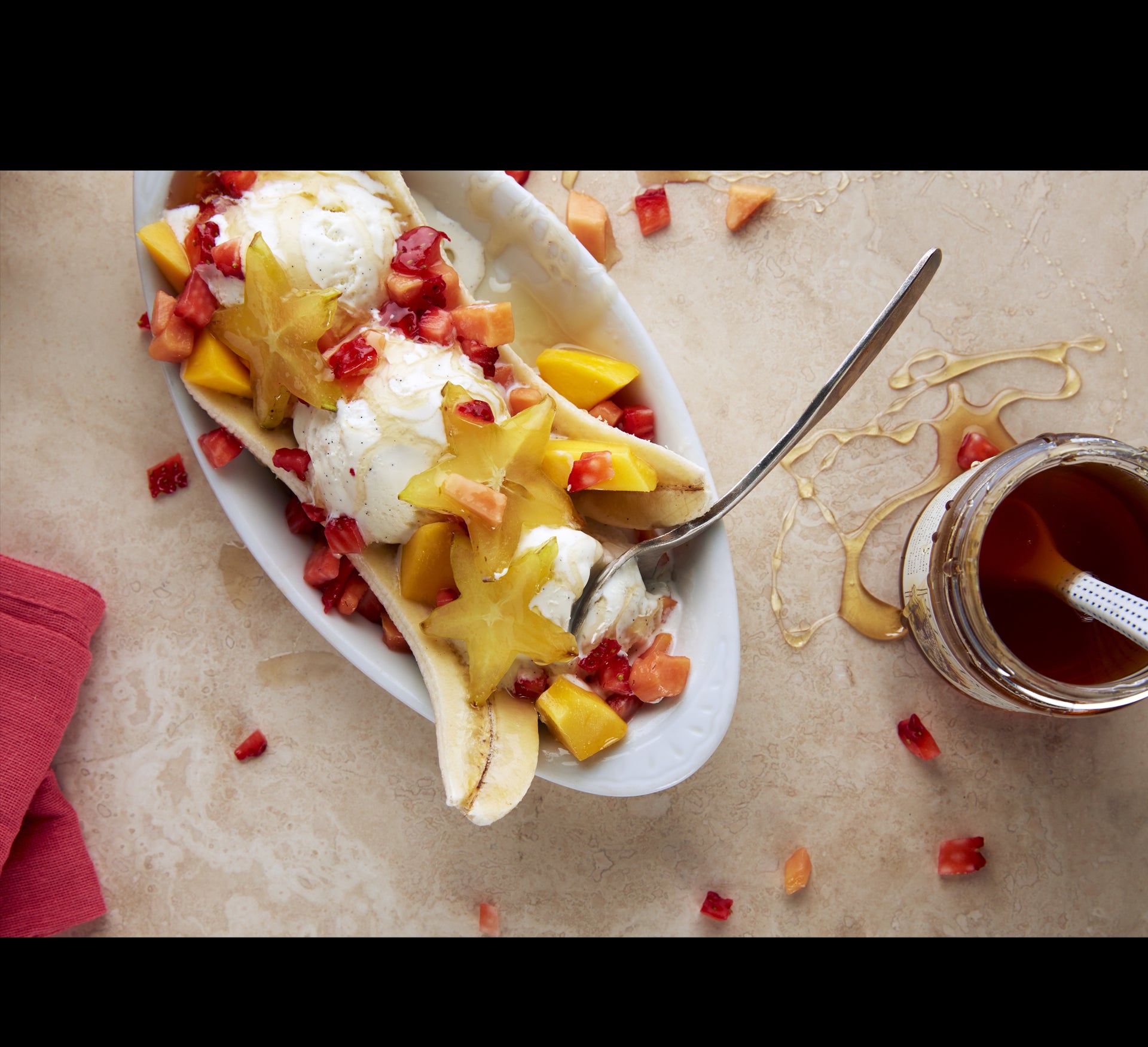 rich honey on ice cream sundae