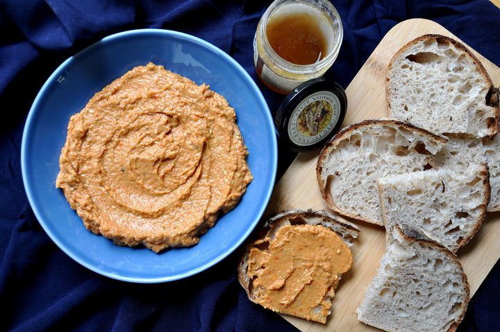 Roasted Red Pepper and Eggplant Dip with Macadamia Nut Honey