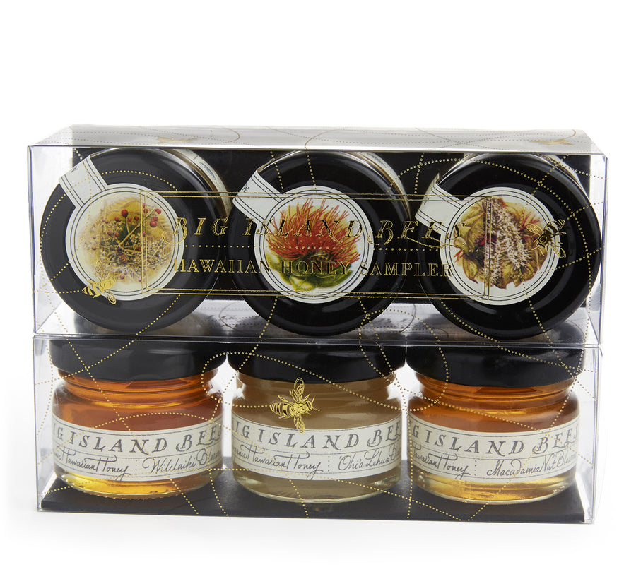 packaged mini honey jar gift set of three different honey varieties