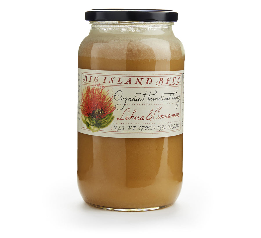 large jar of raw organic Hawaiian cinnamon honey