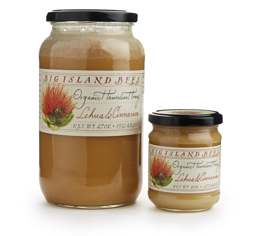 organic hawaiian lehua honey infused with cinnamon in glass jar