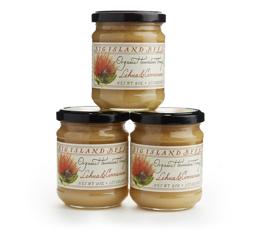 https://bigislandbees.com/cdn/shop/products/raw-organic-honey-in-glass-jar-big-island-bees-lehua-cinnamon-honey-three-9oz-jars_900x.jpg?v=1645658033