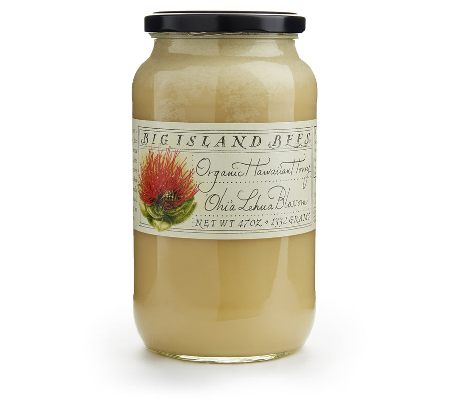 large jar of raw honey, organic Hawaiian lehua honey