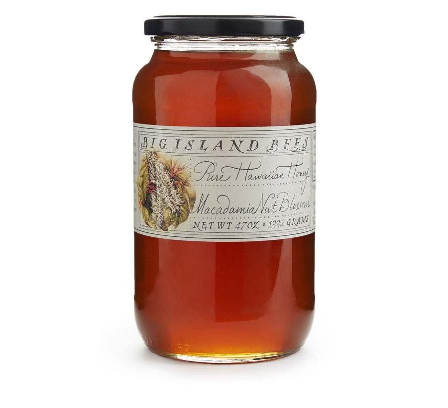 large jar of raw honey, pure Hawaiian macadamia honey
